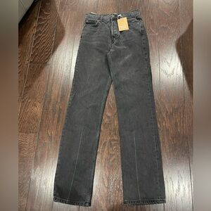 Reformation Cynthia Button Fly High Rise Straight Jean Women  Size 24 Black NEW